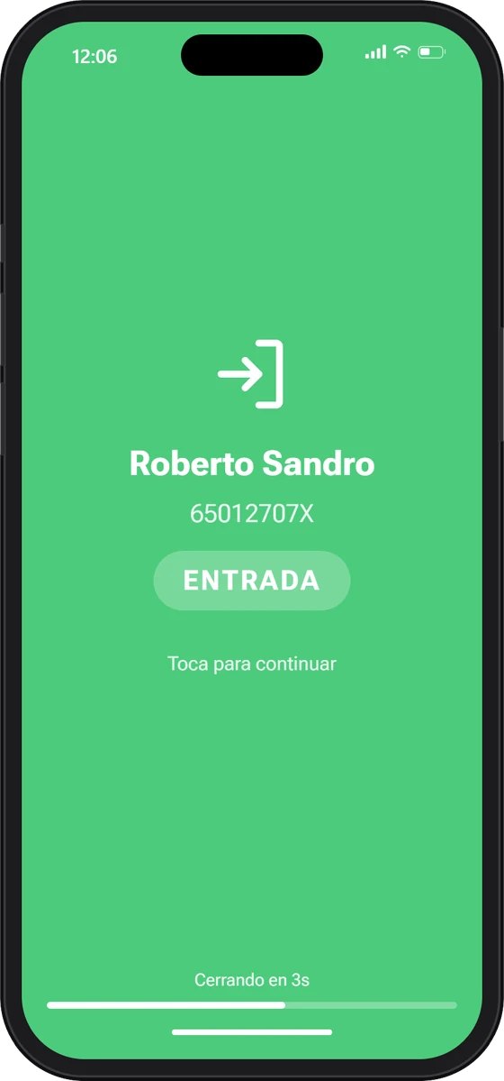 Confirmación de entrada registrada