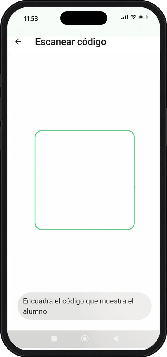 Pantalla de escaneo de la app del formador