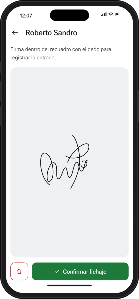 Pantalla de firma del alumno