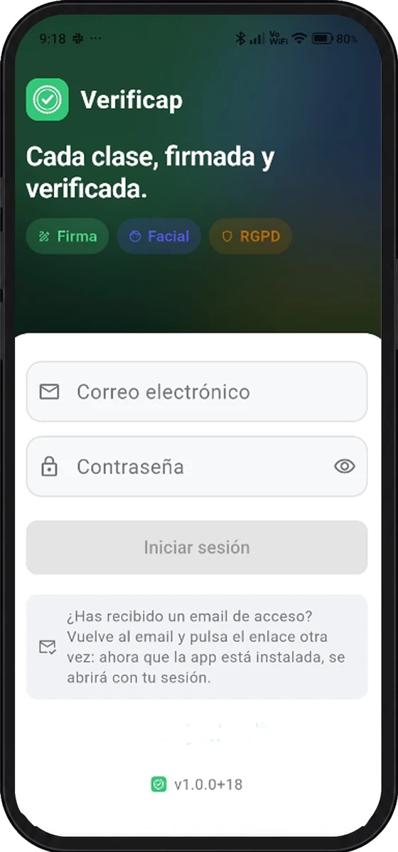Pantalla de acceso de la app Verificap