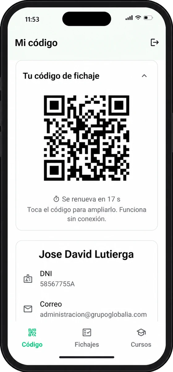 App del alumno con su código QR